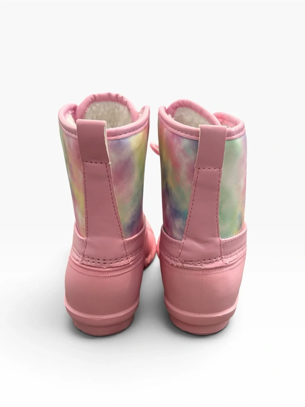 NEW Fabkids Rainbow Tie Dye Duck Sherpa Lined Snow Boots, Kids Size 12